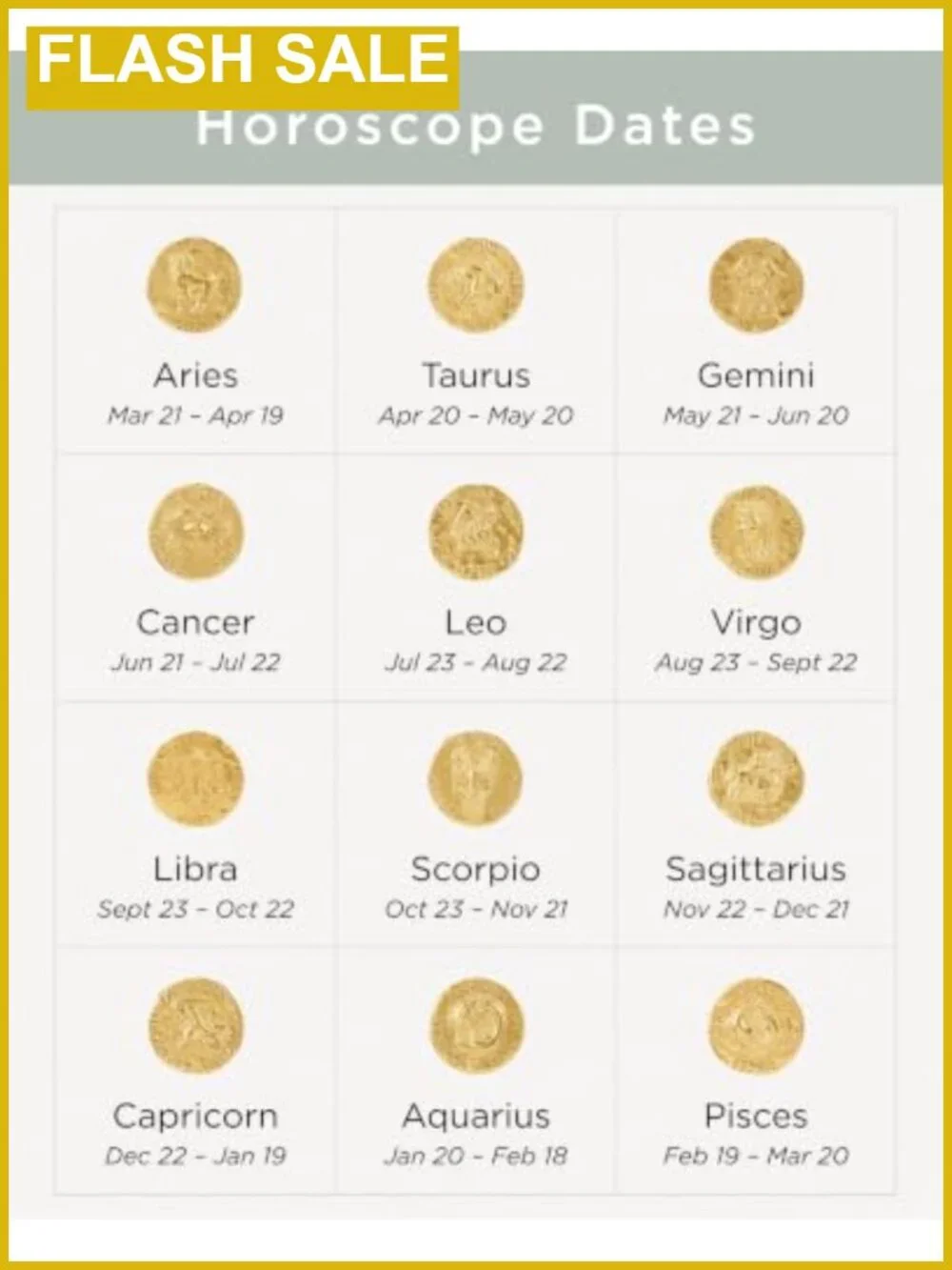 Horoscope Necklace Gold PVD Coated Adjustable 16-18